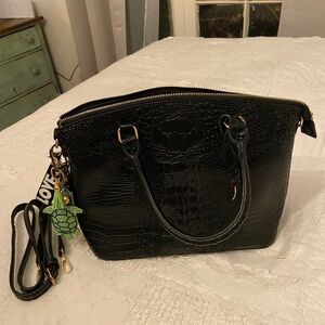 Black Crocodile-Embossed Handbag